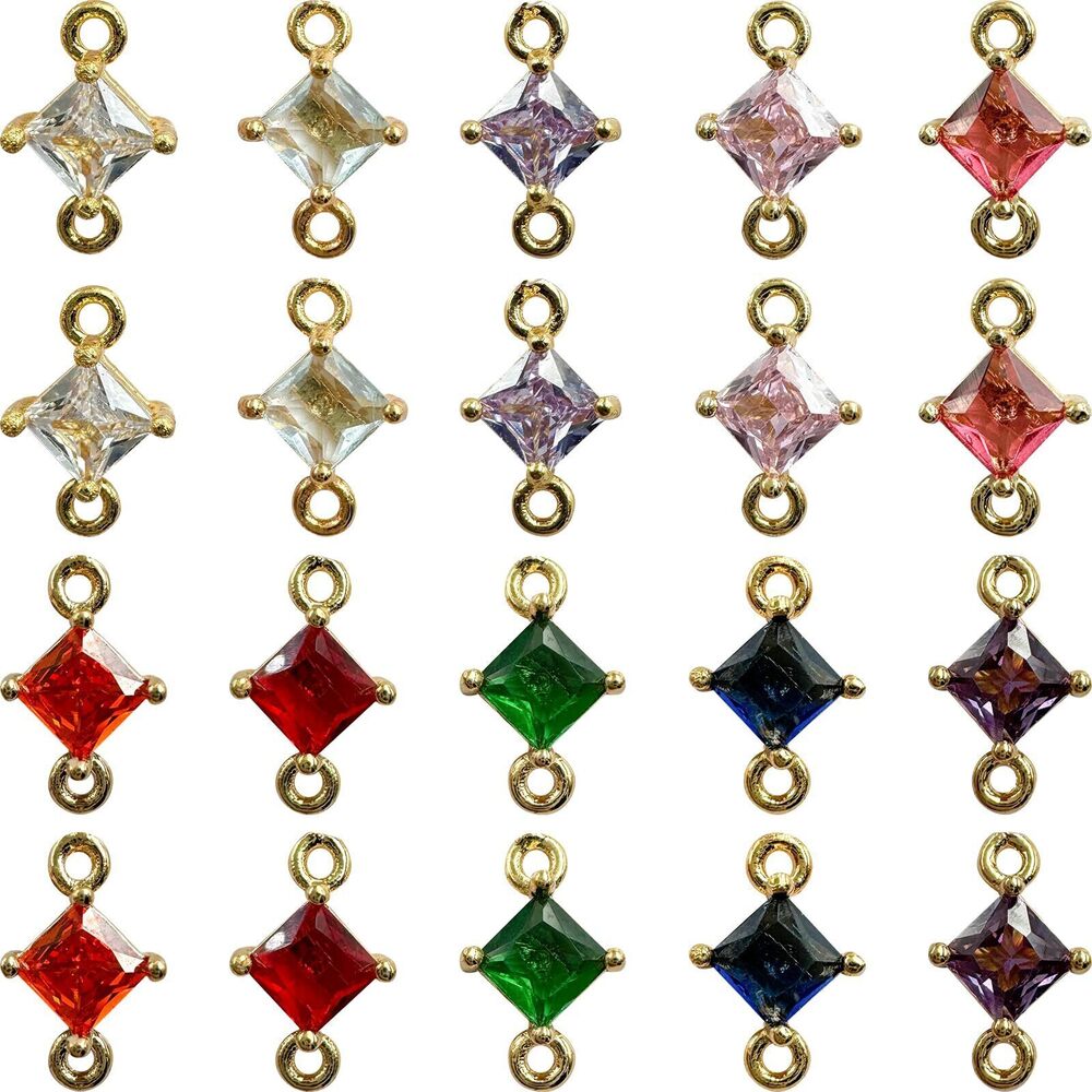 3149 20Pcs Rhombus Birthstone Connectors Links Charms 2Rings Mix Crystal